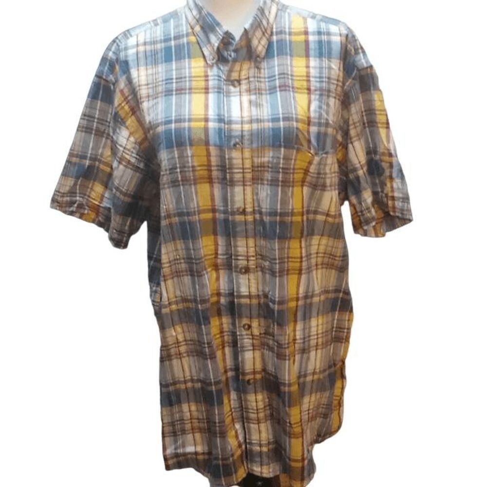 Orvis Shirt Mens Size Large Yellow, Blue Plaid  Casual‎ Button Down t100% Cotton